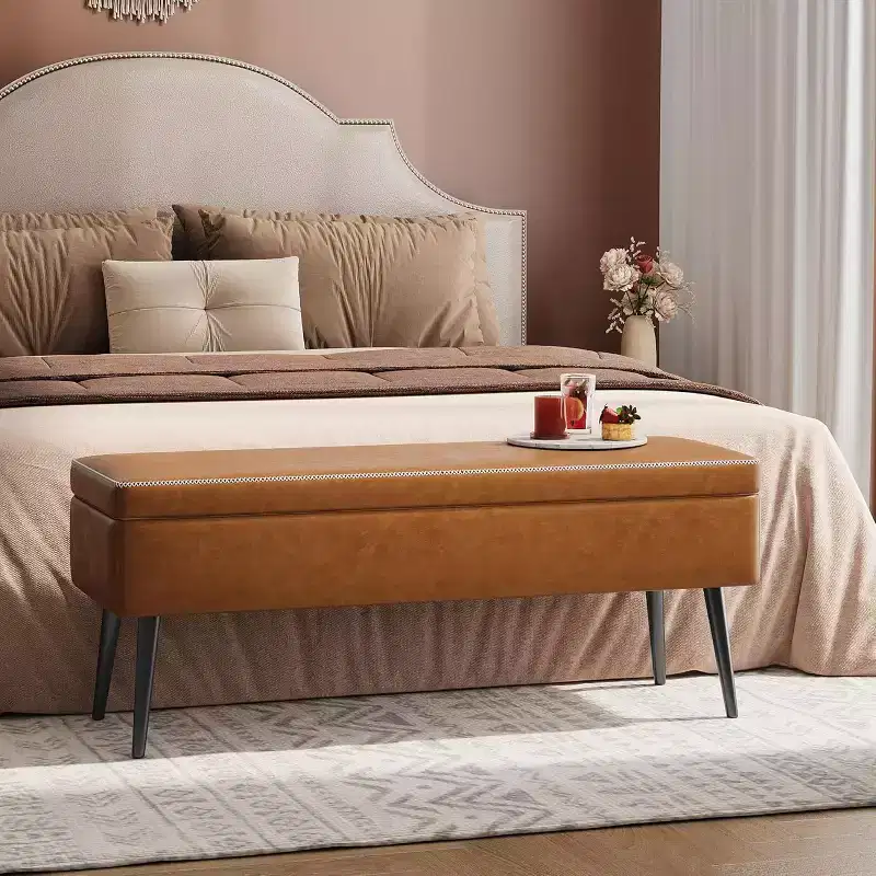 47.8 Storage Ottoman Bench with Leather Upholstery, Sturdy Hinges, Footrest Seat for Bedroom or Entryway
