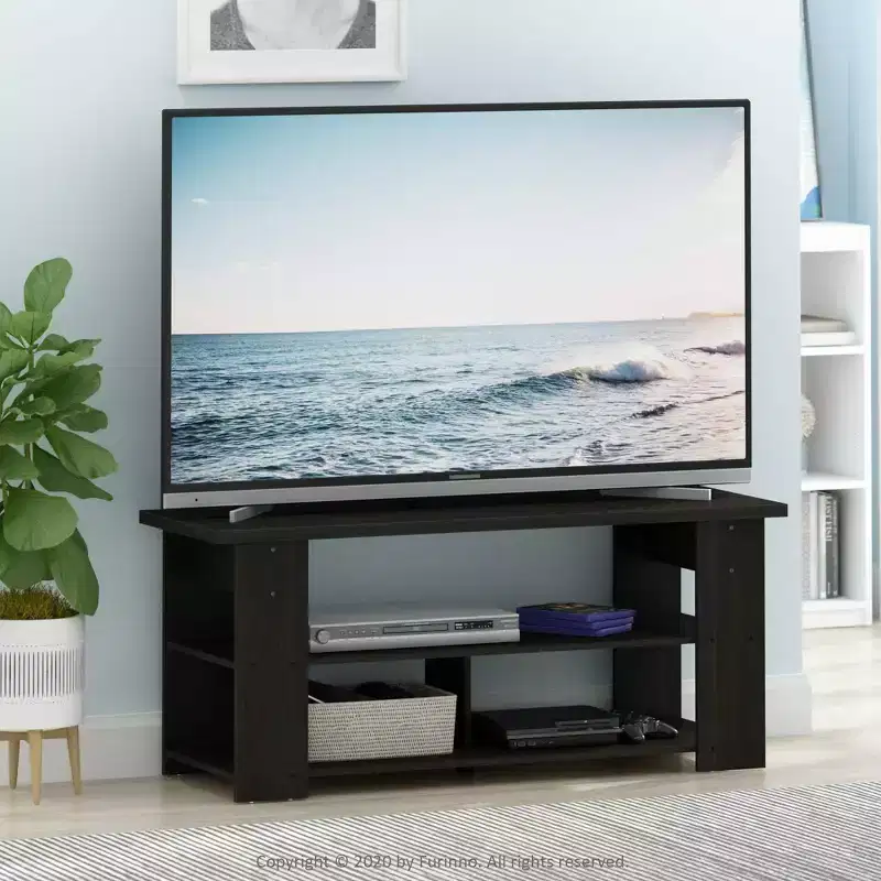 TV Stand Entertainment Media Center Console for TVs up to 55, Open Storage Shelves, Espresso