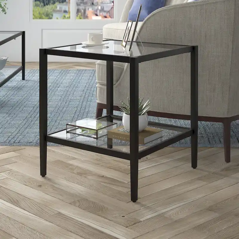 Hera 20 Wide Square Side Table with Clear Shelf