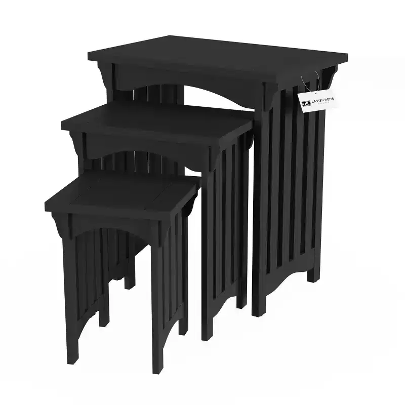 Set of 3 Nesting Tables - Traditional Coffee Tables with Mission Style Legs for Living Room, Black