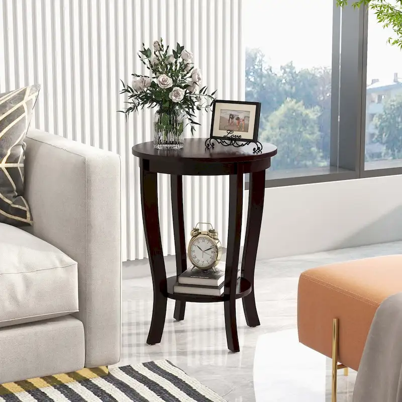 2-Tier Round Side Table Set of 2, 18
