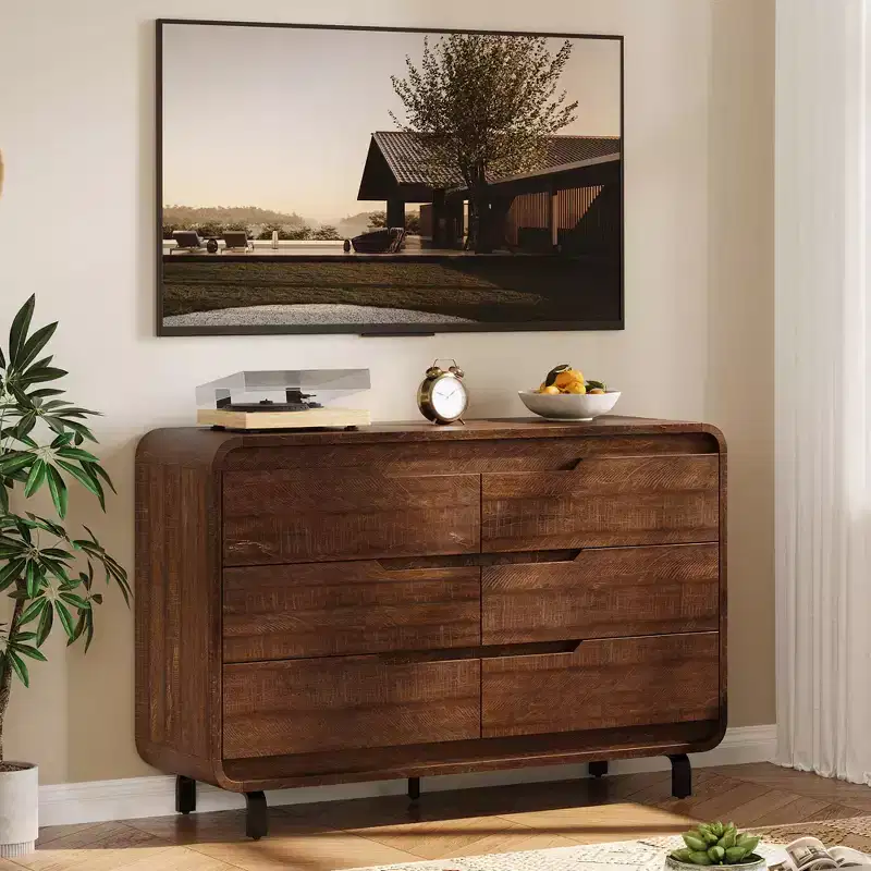 6 Drawers Dresser for Bedroom, 47 Wide Modern Wooden Clothes Dresser with Large Wood Storage, Chest of Drawers for Living Room, Hallway