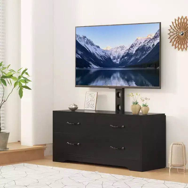 Adjustable Height Modern TV Stand, Media Console with 4 Drawers for Living Room Bedroom Office