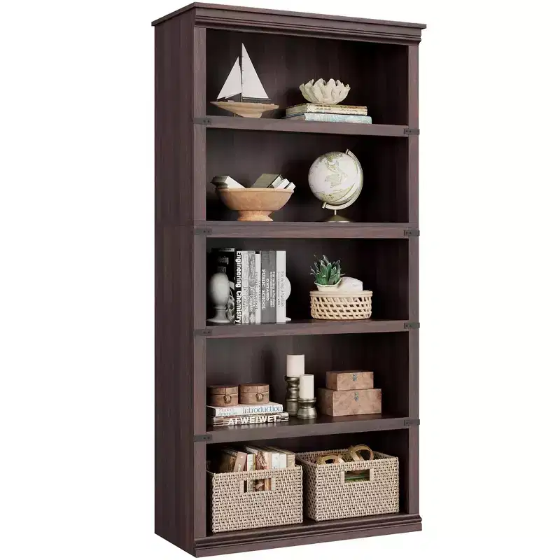 GustoWave 5 Tier Wood Bookcase, Farmhouse Book Shelf with Storage, 71 Tall Book Case Wooden Bookcase f 67.4 H x 31.5 W x 12.8 D