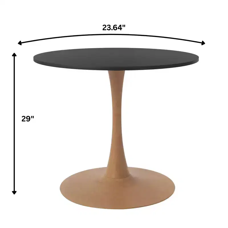 LeisureMod Bristol Round Dining Table  MDF Top with Natural Wood Steel Pedestal Base, Modern Kitchen & Dining Room Table, Accent Table