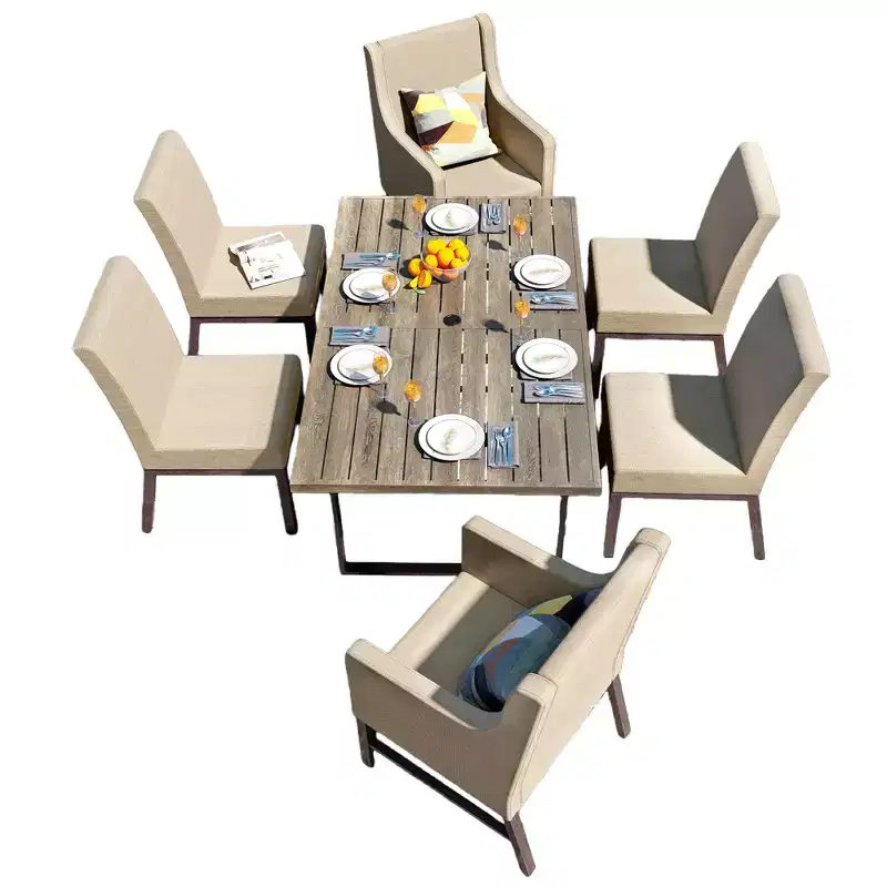 Captiva Designs 7pc Kitchen Furniture Set with Wood-like Dining Table & Cushioned Metal Chairs