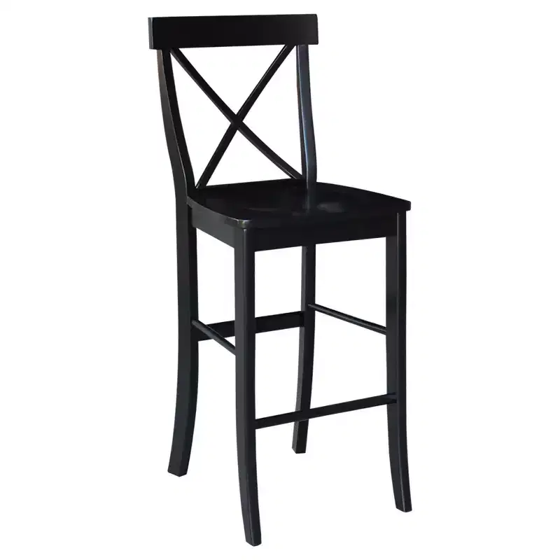 30" Martha X Back Barstool Jet Black - International Concepts: Solid Wood, Traditional Design