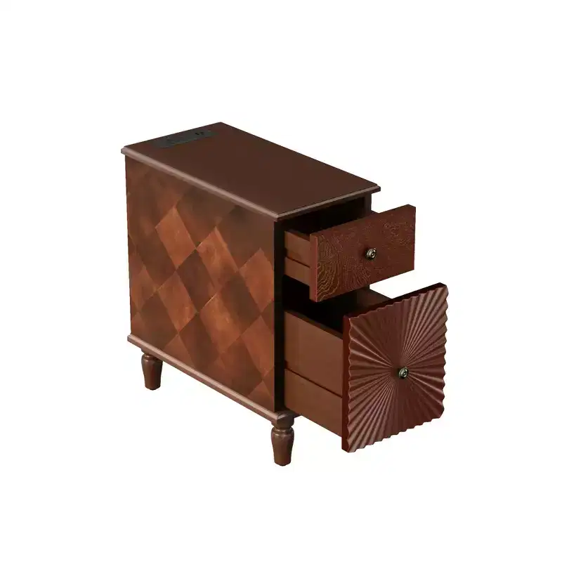 24inch tall modern sofa side table featuring two spacious drawers and a generously sized tabletop, ideal for narrow living room side tables