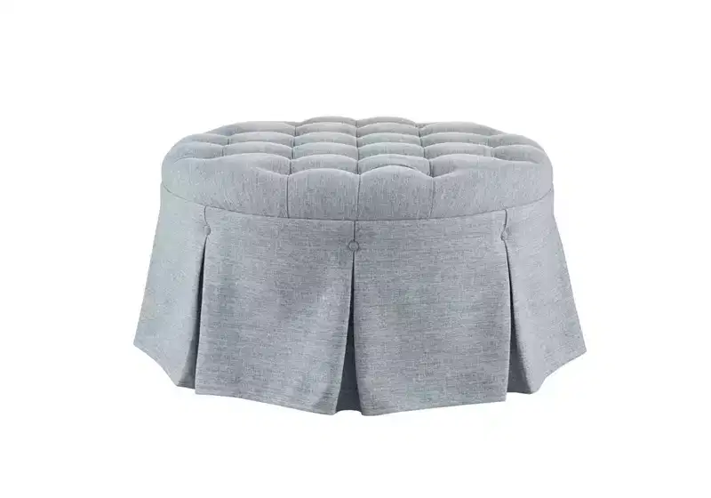 Tufted Round Cocktail Ottoman with Pleated Skirt – 32