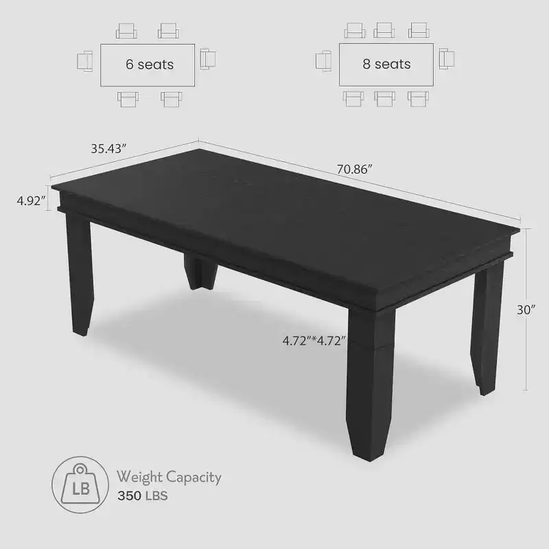 Dining Table for 6-8 People, 70.87 Inch Farmhouse Rectangle Dining Room Table, Rustic Wooden Dinner Table for Living Room, Restaurant