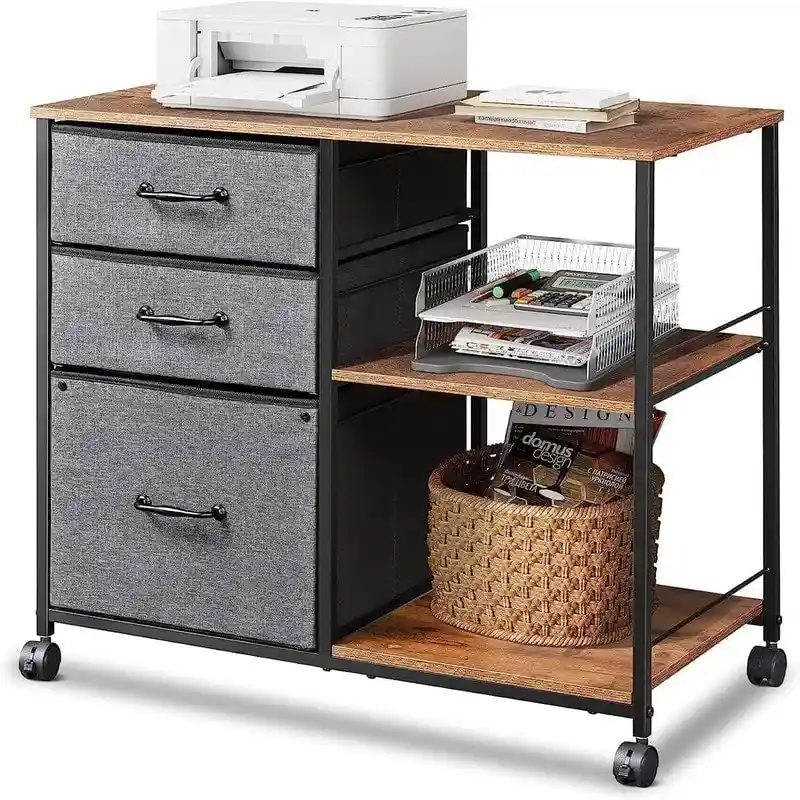 3-Drawer Rolling File Cabinet, Light Grey / Rustic Brown / Black / White, Single-Person Home Office