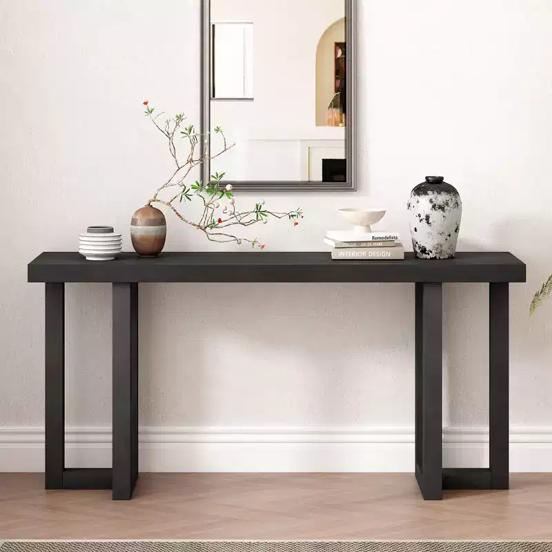 TUYOHW 63IN Minimalism Console Table with Solid Pine Legs, Geometric Design Entryway Table, Hallway Table for Living Room, Bedroom
