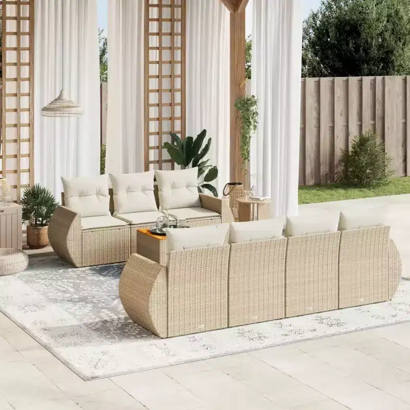 vidaXL Garden Sofa Set Beige PE Rattan Large Modular Outdoor Sofa Set