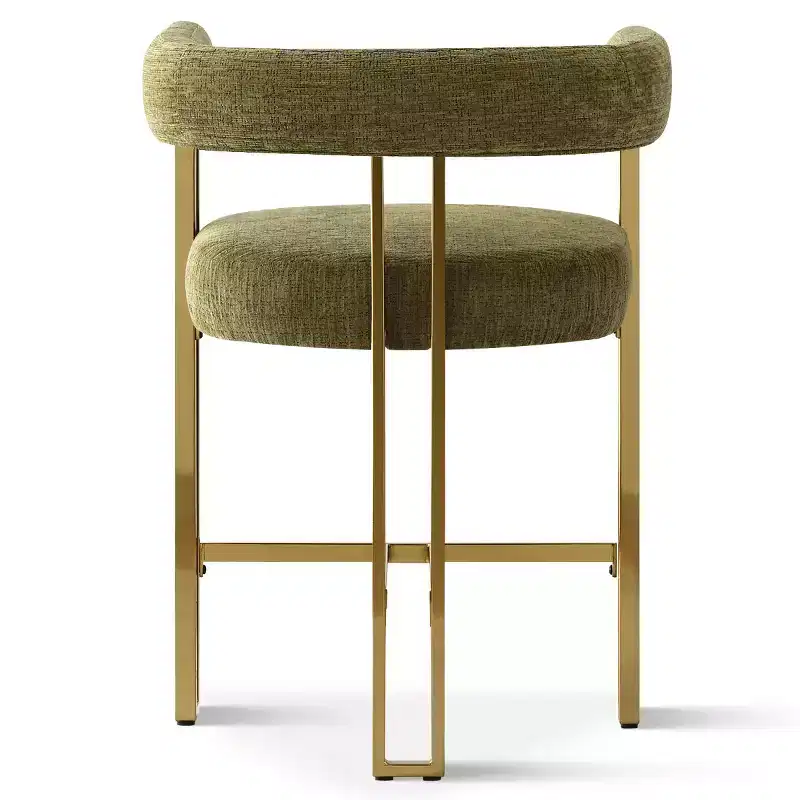 Set of 3 Counter Height Bar Stools with Backs and Arms, Modern Chenille Upholstered Kitchen Island Chairs with Gold Metal Legs - Panipeachy