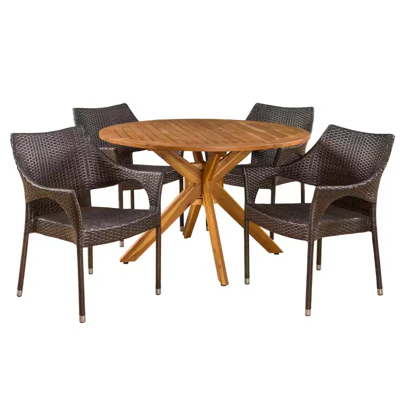 Natividad 5pc Acacia & Wicker Dining Set: Weather-Resistant, Stackable Chairs - Christopher Knight Home