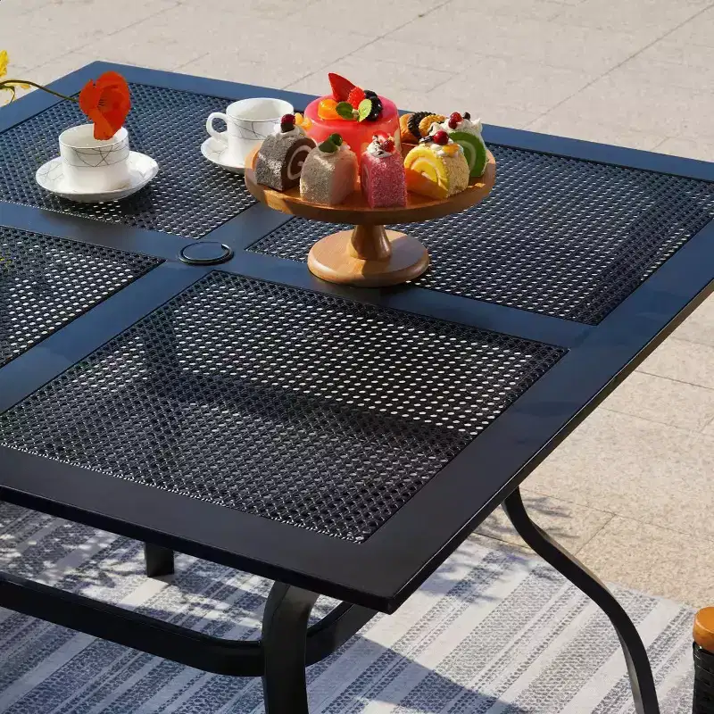 5pc Metal Indoor/Outdoor Square Dining Table with Arm Chairs & Umbrella Hole - Captiva Designs: Weather-Resistant Set