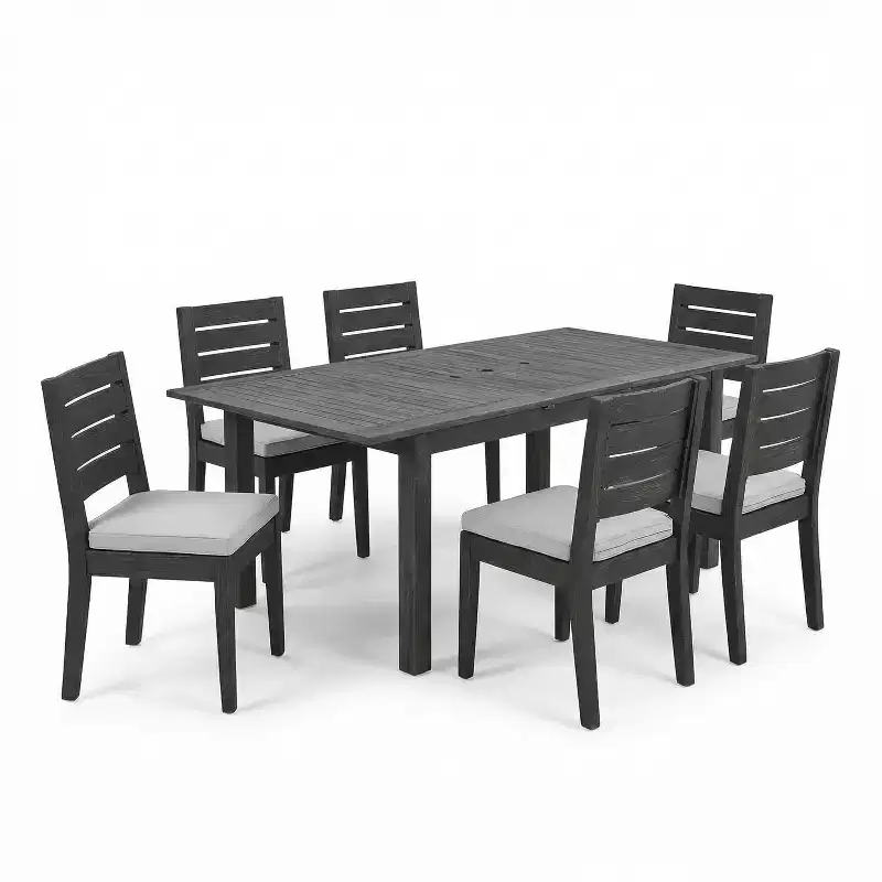 Christopher Knight Home Putra Modern 7 Piece Acacia Dining Set with Expandable Slatted Table and Cushions