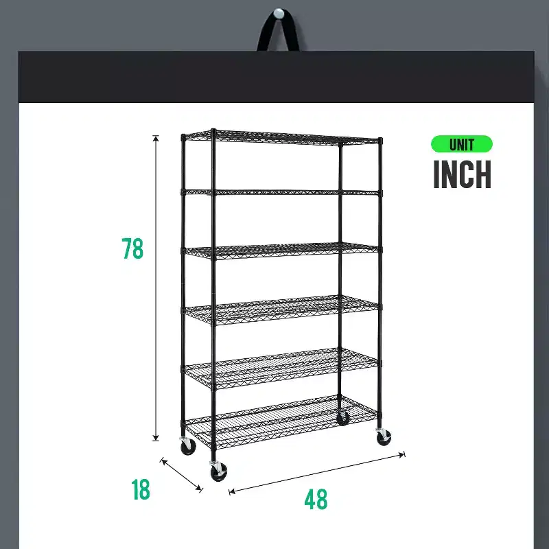 FDW 6 Tier Wire Shelving Unit Heavy Duty Storage Rack Metal Shelf Garage Organizer Shelves with Casters