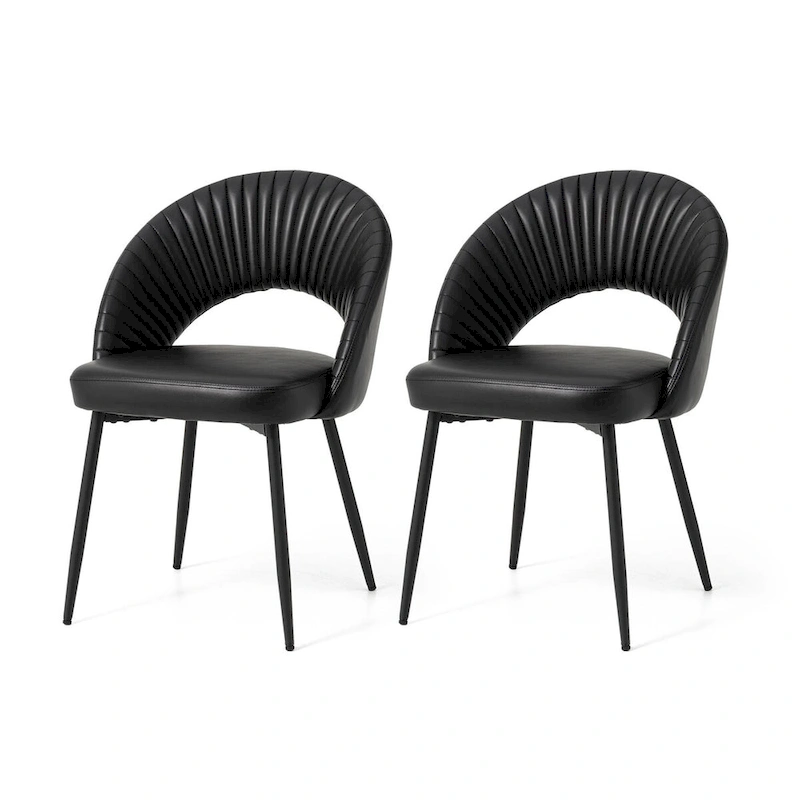 Glitzhome Mid-Century Modern Quilted PU Leather Dining Side Chair with Metal Tapered Legs