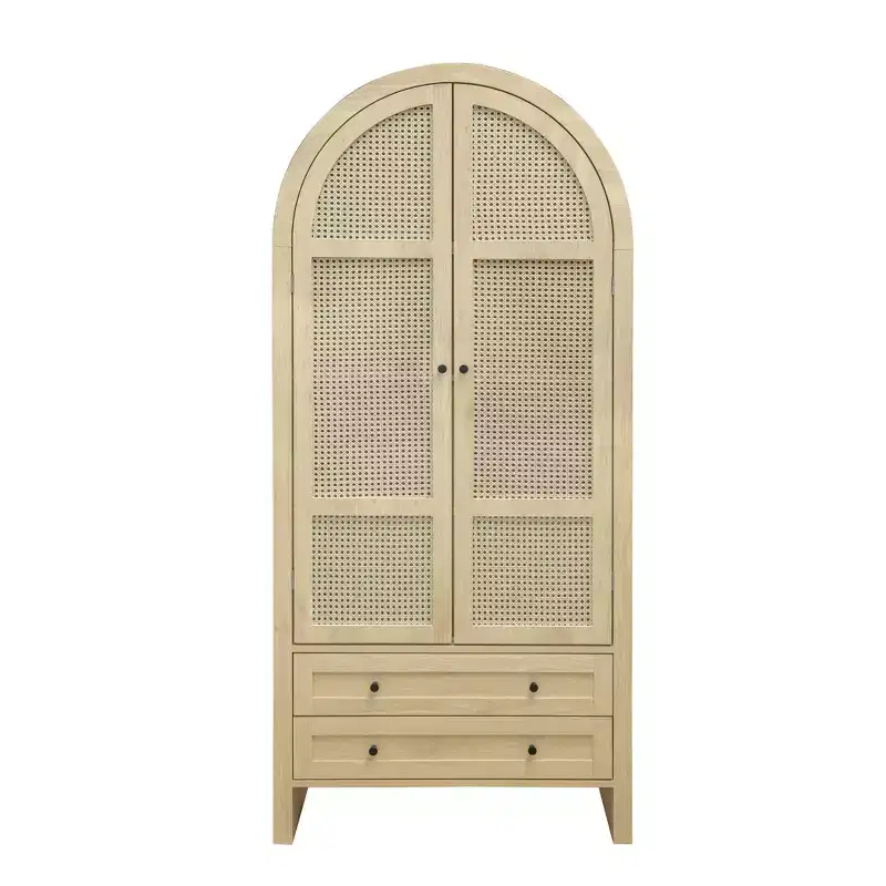 Vatros 71 Arched Kitchen Pantry Cabinet with Rattan Doors