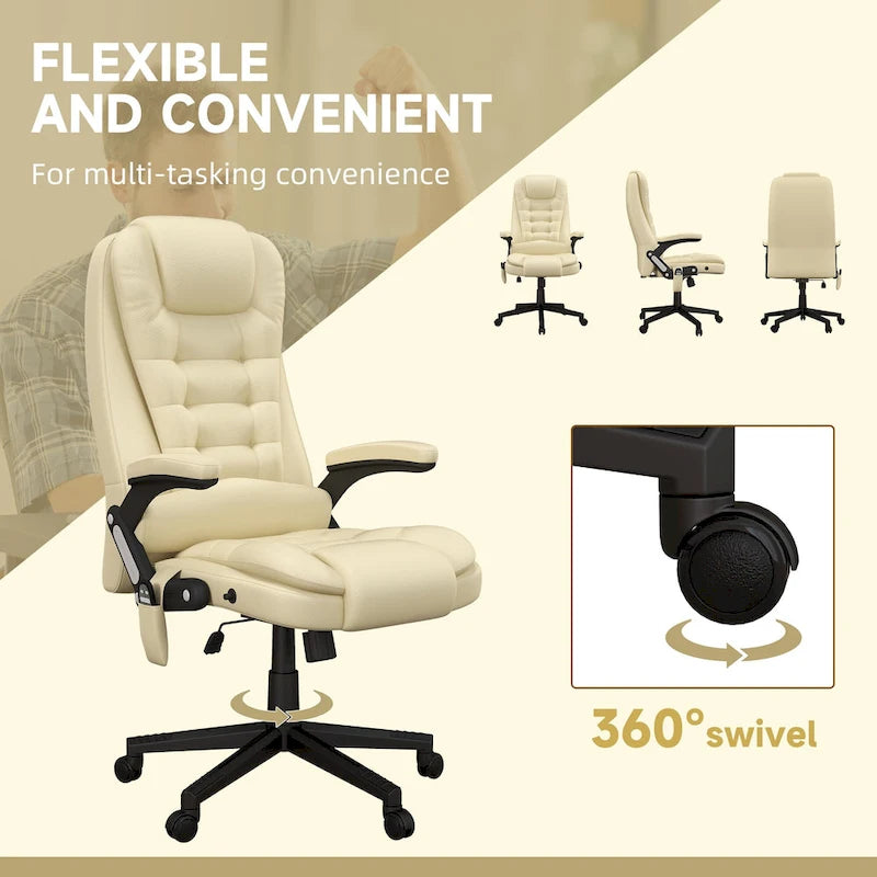 High Back Vibration Massage Office Chair with 6 Vibration Points, Beige