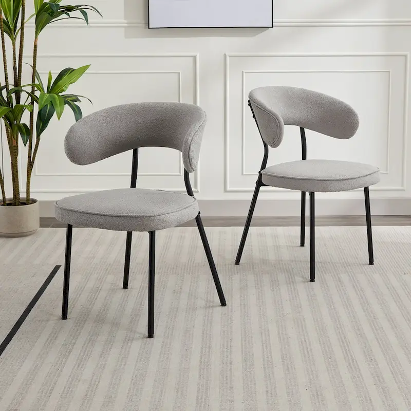 XINMICS Dining Chairs with Curved Backrest, Modern Fabric Upholstered Boucle Kitchen Dining Room Chairs Set of 2/4/6
