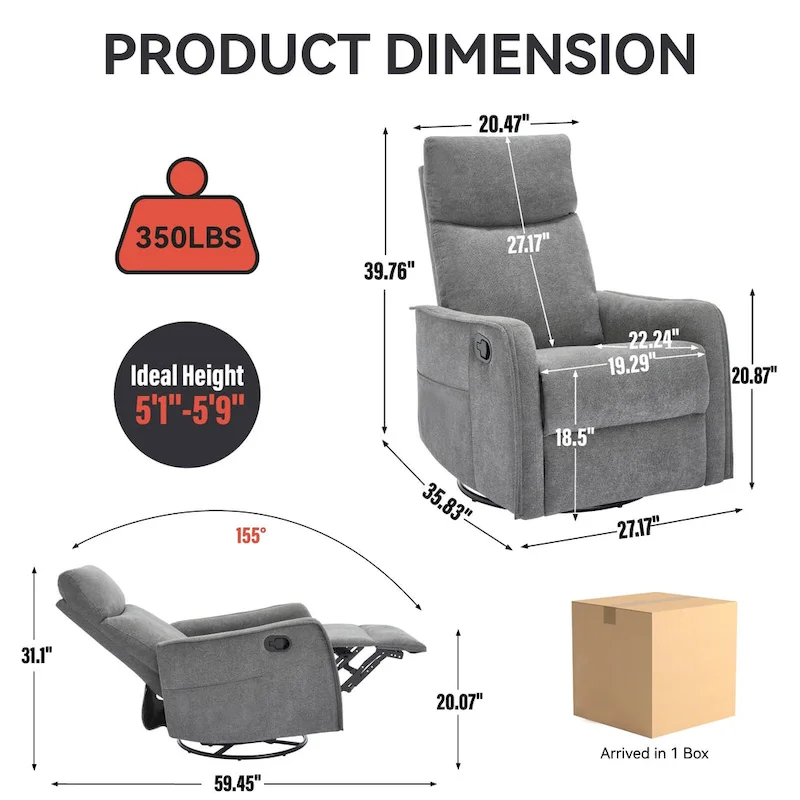 360 Swivel Rocker Recliner Chair with Massage and Lumbar Heating