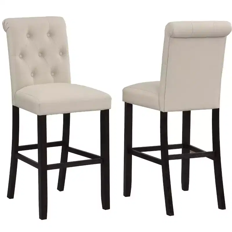 Roundhill Furniture Leviton Solid Wood Tufted Asons Barstool, Tan, Set of 2