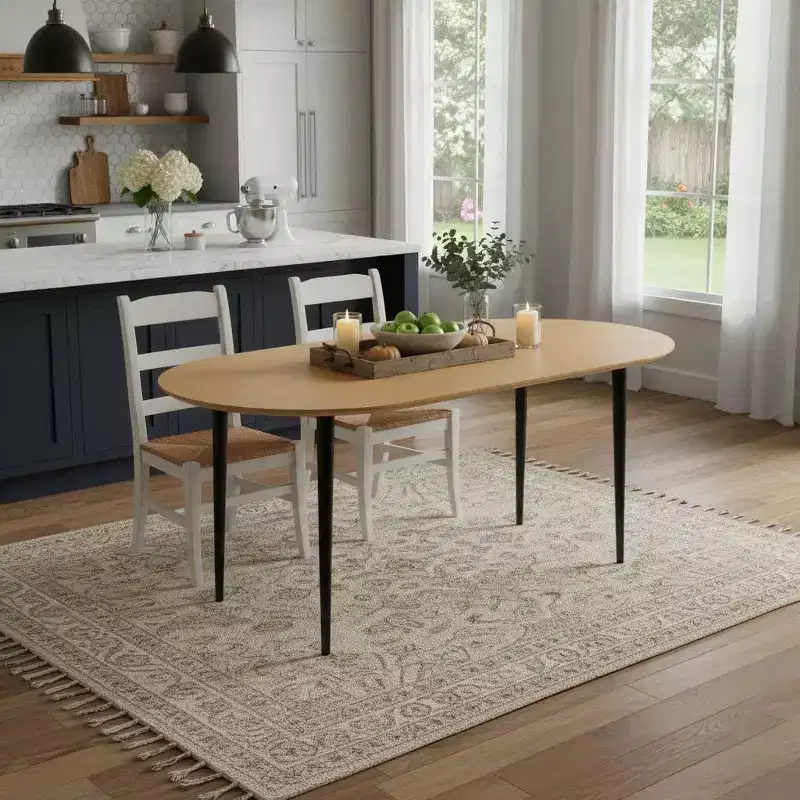 HomeRoots 67 Natural and Black Solid Wood Oval Dining Table