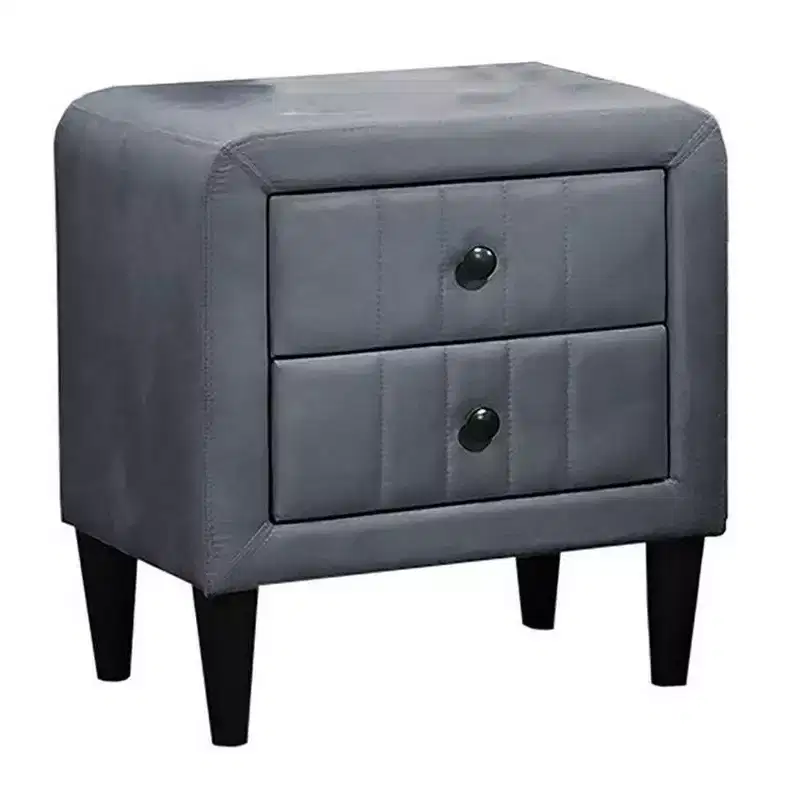 Nightstand, 2 Drawers, 22 Inch Upholstered in Dark Gray Velvet