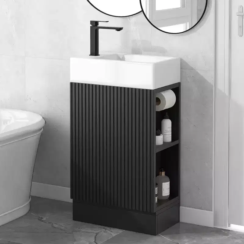 MAYEERTY 18.6 Bathroom Vanity with Sink 2-tier Shelf Left Right Orientation Black