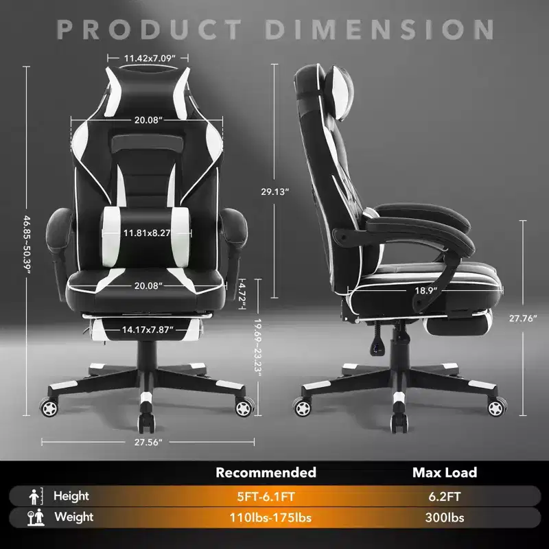 Coolmee Big and Tall Office Chair, High Back Leather Gaming Chair with Footrest, Ergonomic Computer Chair with/Lumbar Support & Headrest
