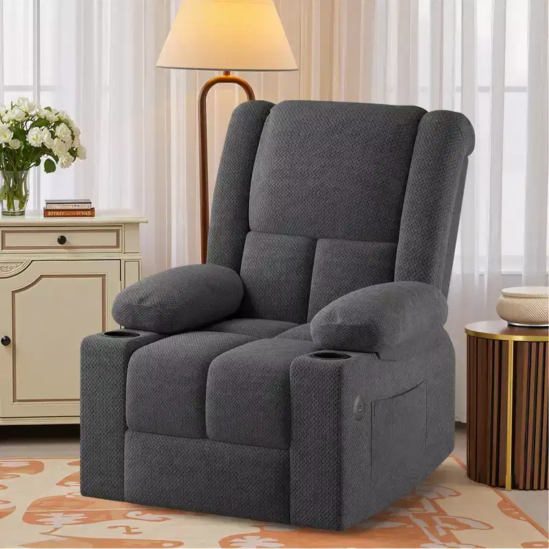 Gray Power Lift Recliner Chair With Massage Heat USB Ports Cup Holders for Senior Comfort
