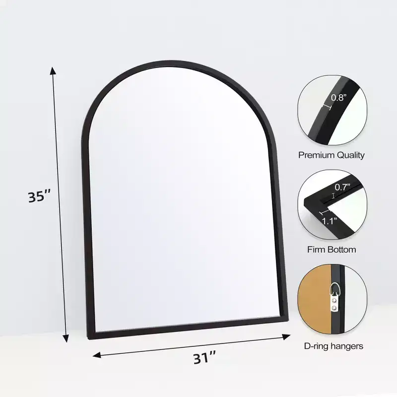 Dovelina Arched Wooden Straight Edge Hanging Mirror Decorative Wall Mirror (Set of 2)