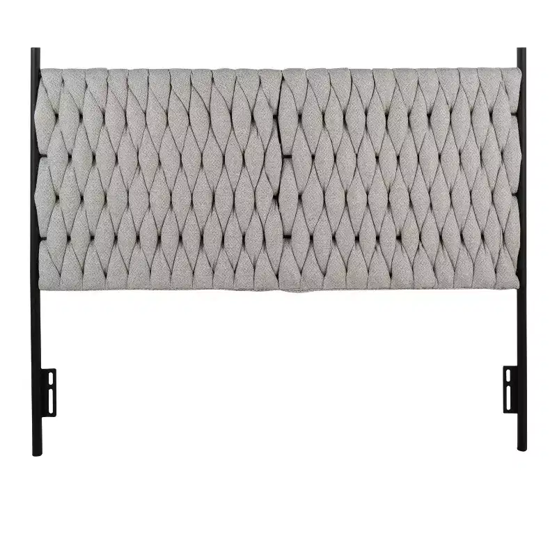 Queen Braided Tufted Headboard, Polyester Upholstery & Metal Frame, Black/Cream