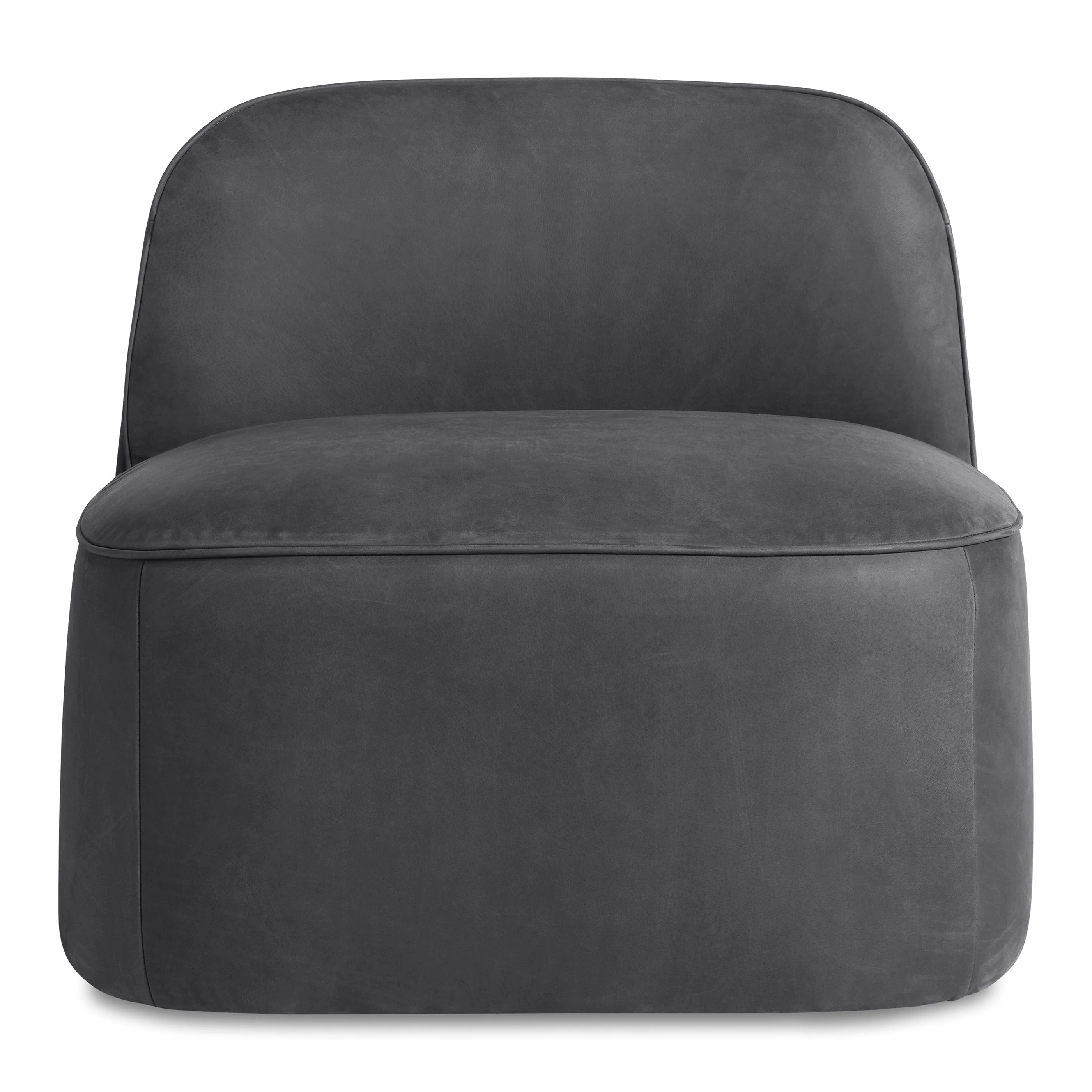 Modern Ink Leather Swivel Lounge Chair with Organic Rounded Shape for Living Room
