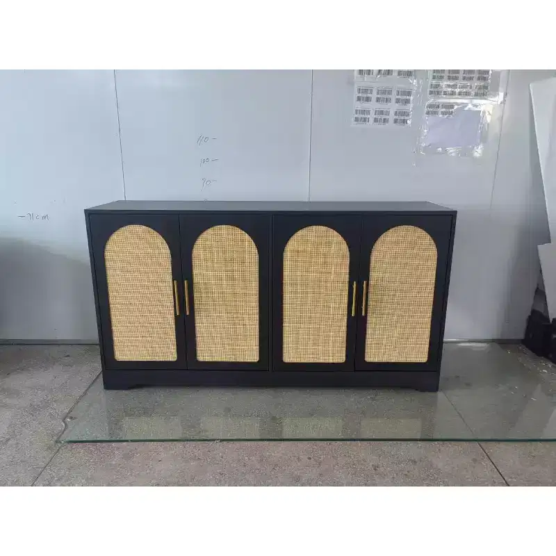 Sideboard Buffet Cabinet, 4 Rattan Doors Large Storage Console Table for Living Room Kitchen Dining Room Entryway