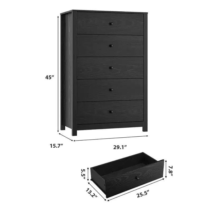 Modern 5 Drawer Dresser with Deep Storage,Sleek Wooden Chest for Bedroom, Living Room,Entryway, Featuring Ample Space for Organized Home Decor