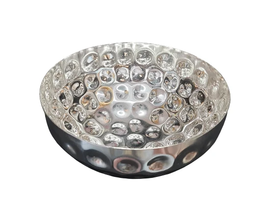 Stainless Steel Round Decorative Bowl, Dotted Design, 6.5, Brass Base