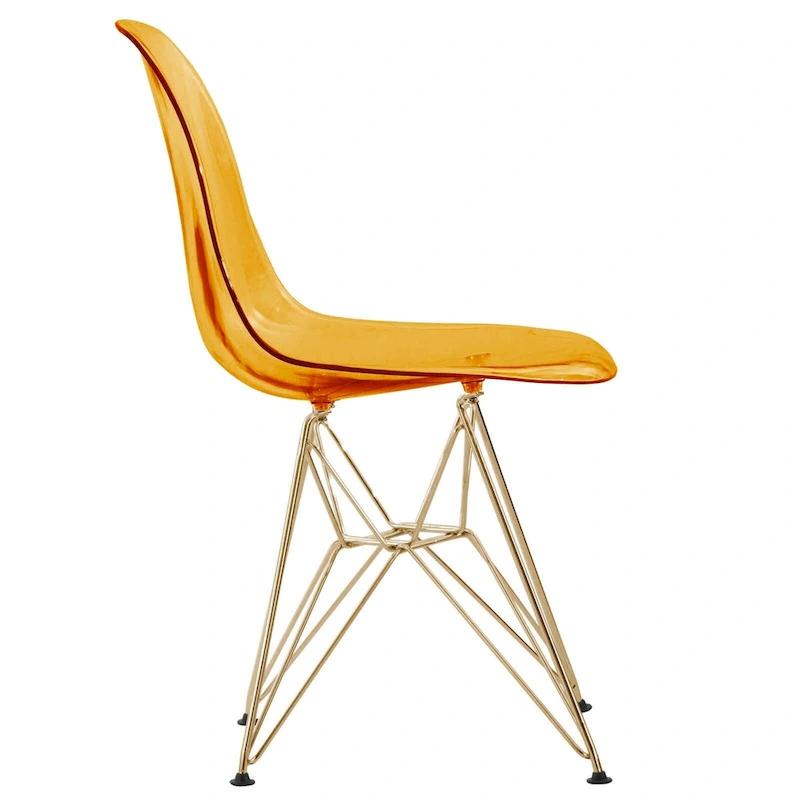Cresco Plastic Dining Side Chair with Eiffel Base in Gold Set of 2 by LeisureMod