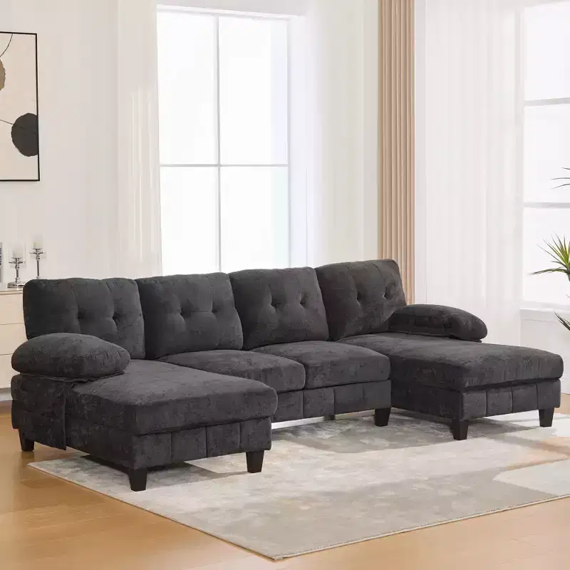 Ultra-Plush U-Shaped Chenille Sectional Sofa with Dual Chaises