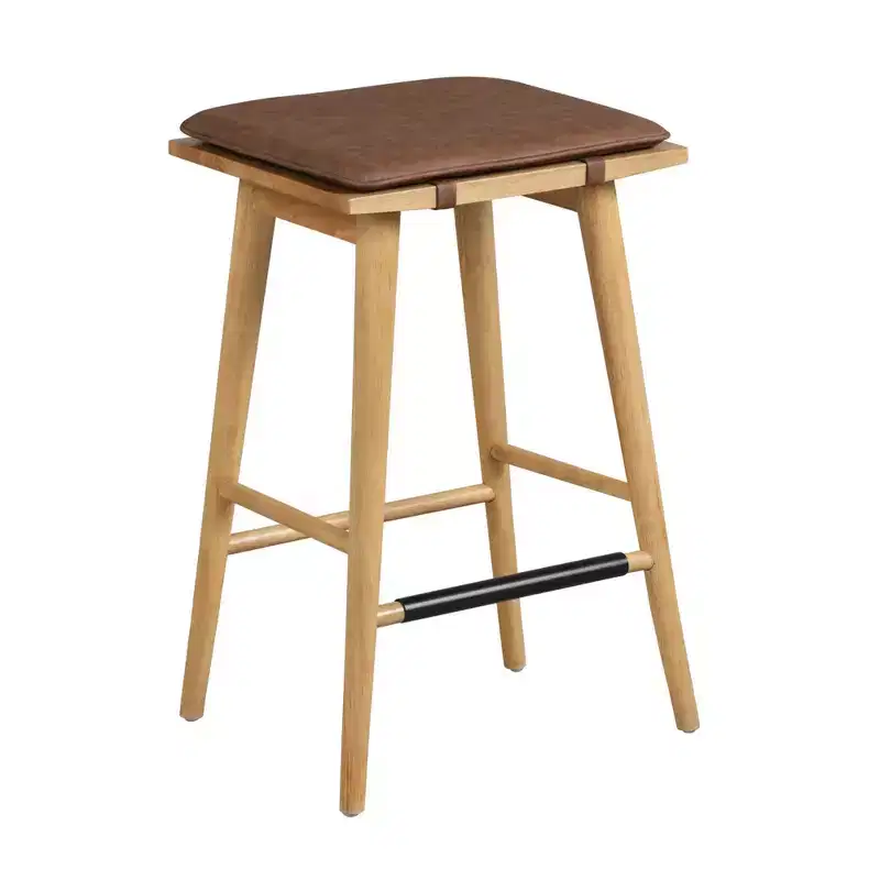 Nathan James Set of 4 Barker Counter Height Barstools Brown Faux Leather