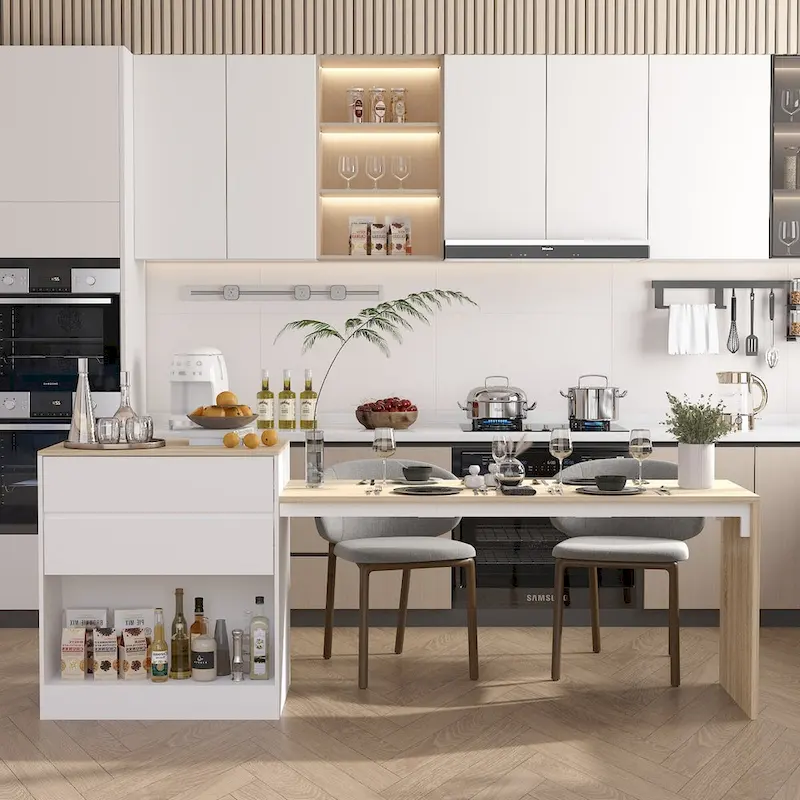 Kitchen Table White/Wood Island for Breakfast, Bar, and Work