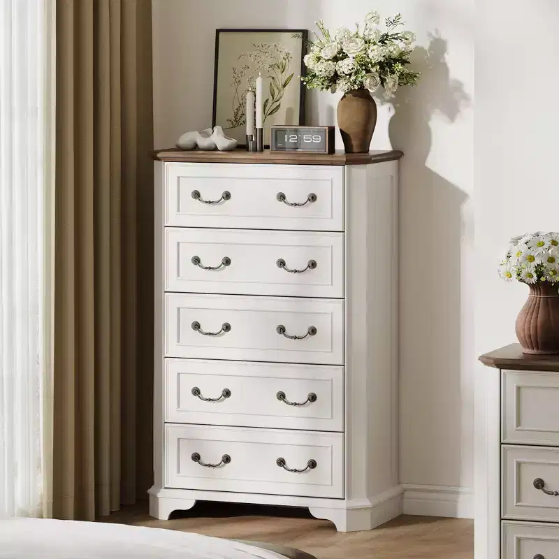 Farmhouse 5 Drawers Dresser, 48 Tall Vintage Chest of Drawers