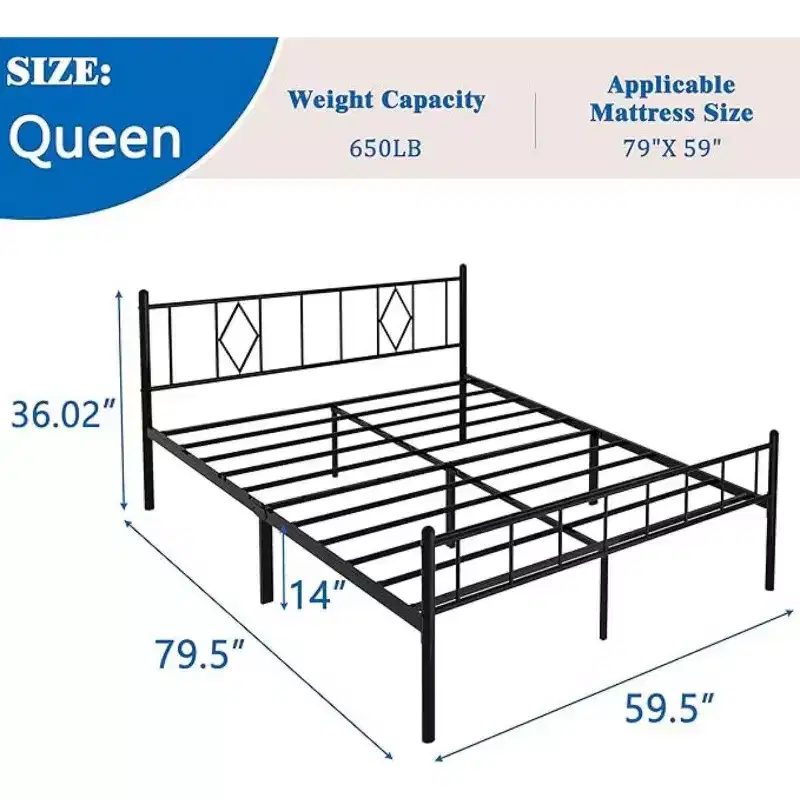 Large Size, 35.56 Cm In Height, Classic Metal Platform Bed Frame Base, Under-bed Storage Space/ No Need For Box Spring