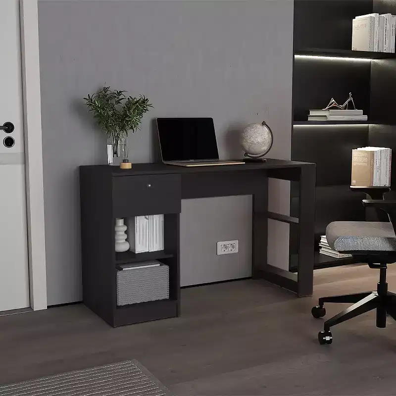 TUYOHW 47 Wooden Writing Desk,Home Office Desk with One Drawer,Four Shelves,Ample Legroom,Modern Computer Desk for Study,Office,Gaming Room