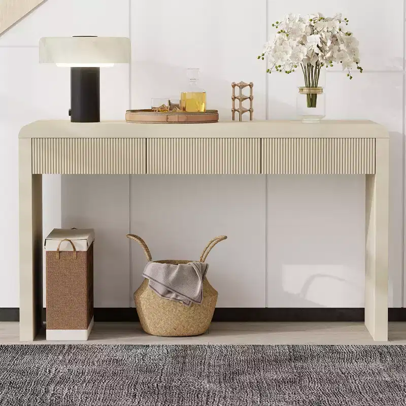 Rustic Modern Console Table with 3 Fluted Drawers, Entryway Hallway Accent Table