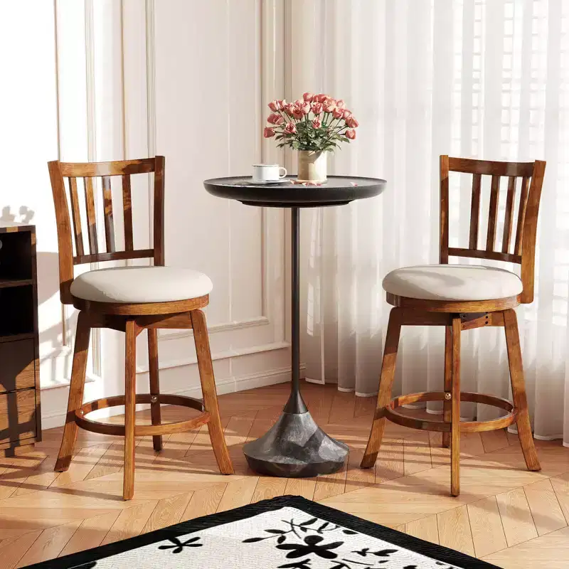 Costway 25'' Swivel Counter Barstools Set of 4 w/Backrest & Upholstered Seat Footrest