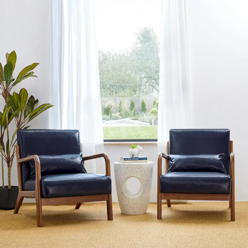Glitzhome Set of 2 30.75H Mid-Century Modern PU Leather Accent Chairs with Cushion - 25.75W x 33.75D x 30.75H