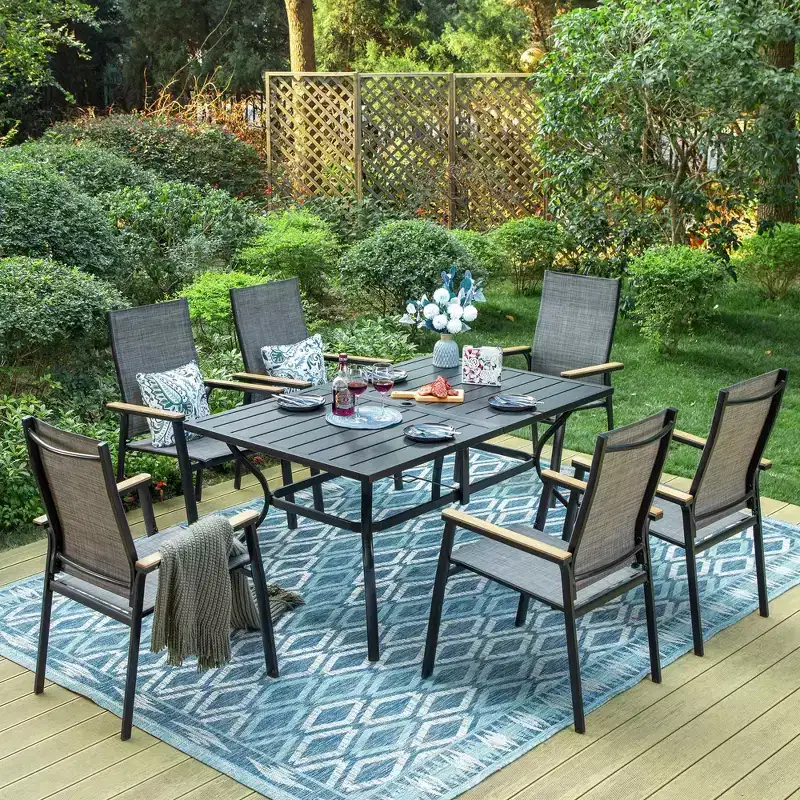 7pc Patio Set with Steel Table & Aluminum Sling Chairs: Weather-Resistant, Stackable - Captiva Designs